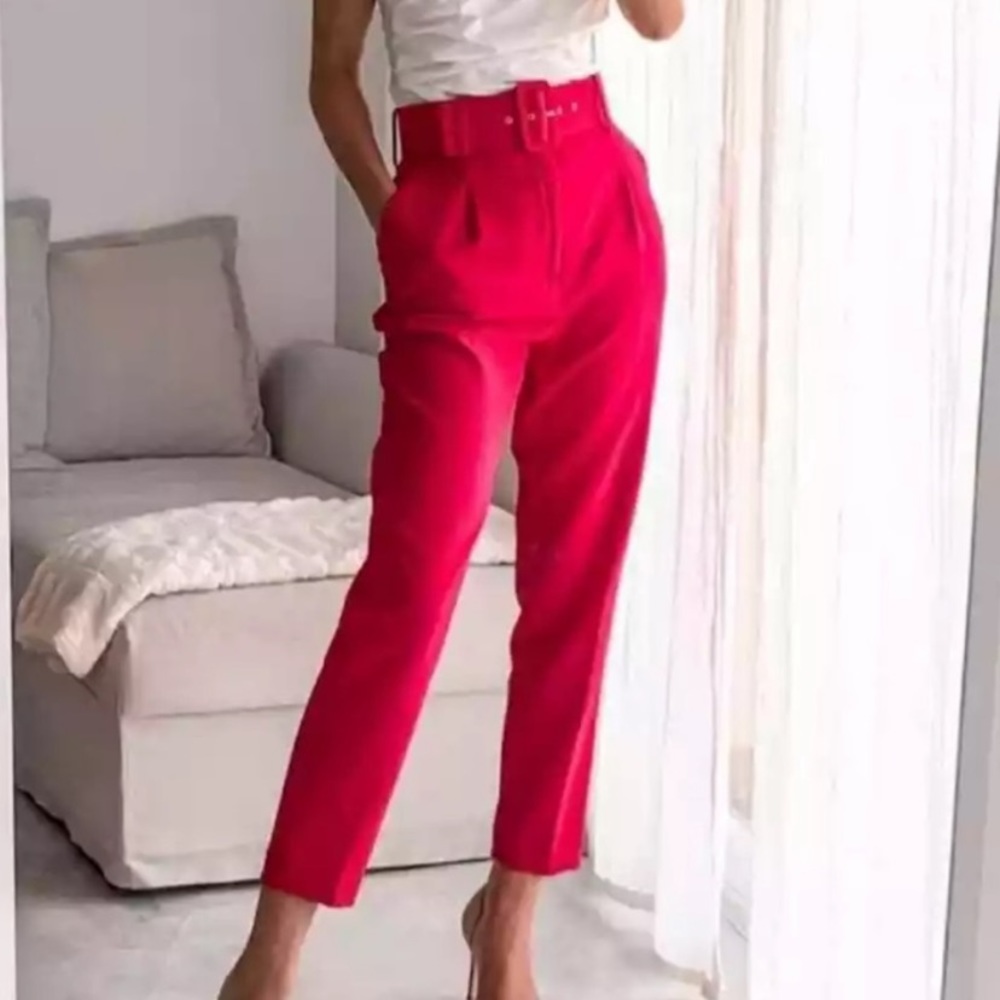 Zara Red High-Waisted Pants